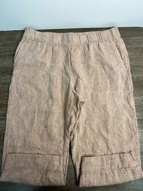 Pure Jill 100% Linen Pull-On Cropped Pants | Tan | XL Petite
